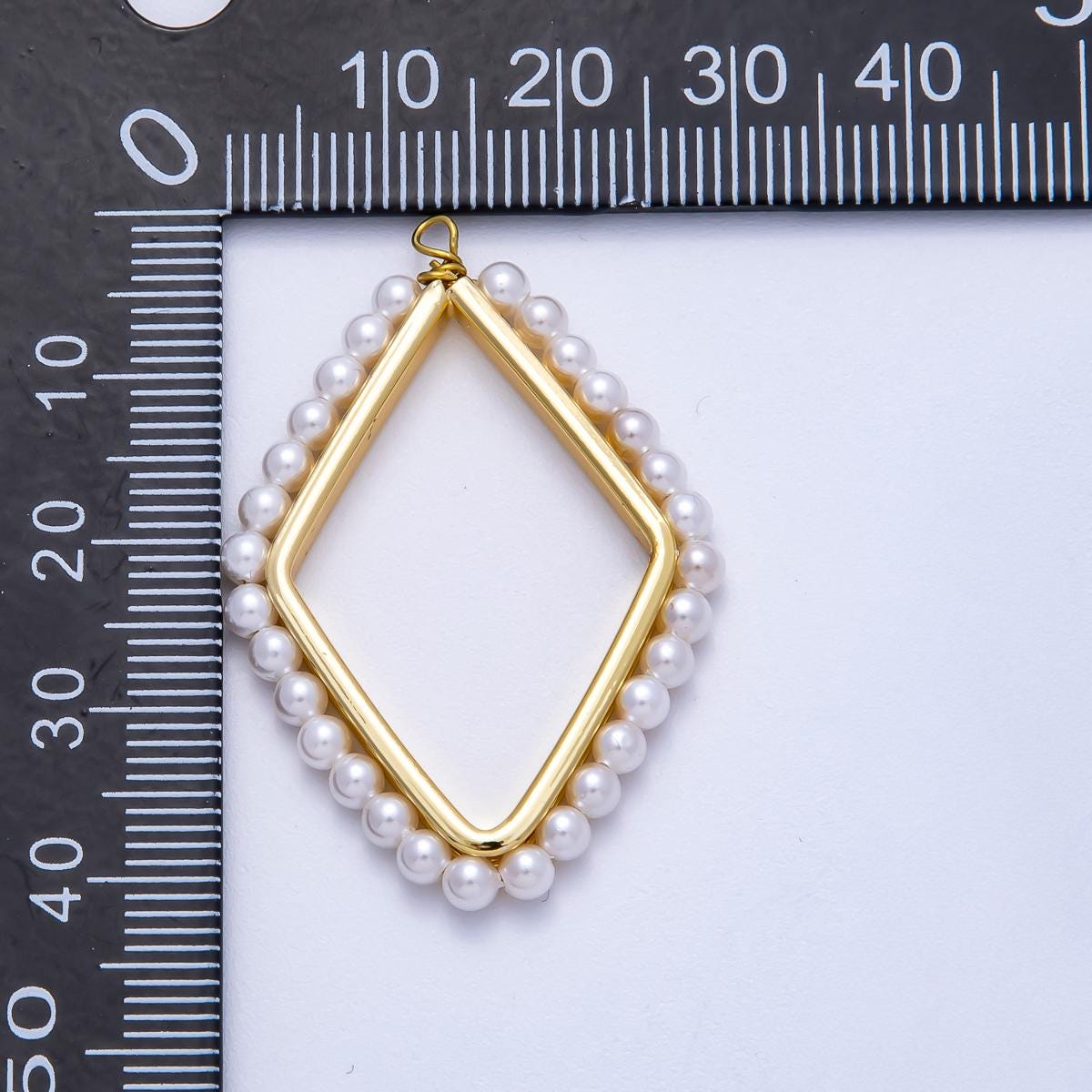 16K Gold Filled 41mm Shell Pearl Open Rhombus Geometric Charm Beach Wedding Accessory Custom Earrings boho theme diy supply | Charms-00547