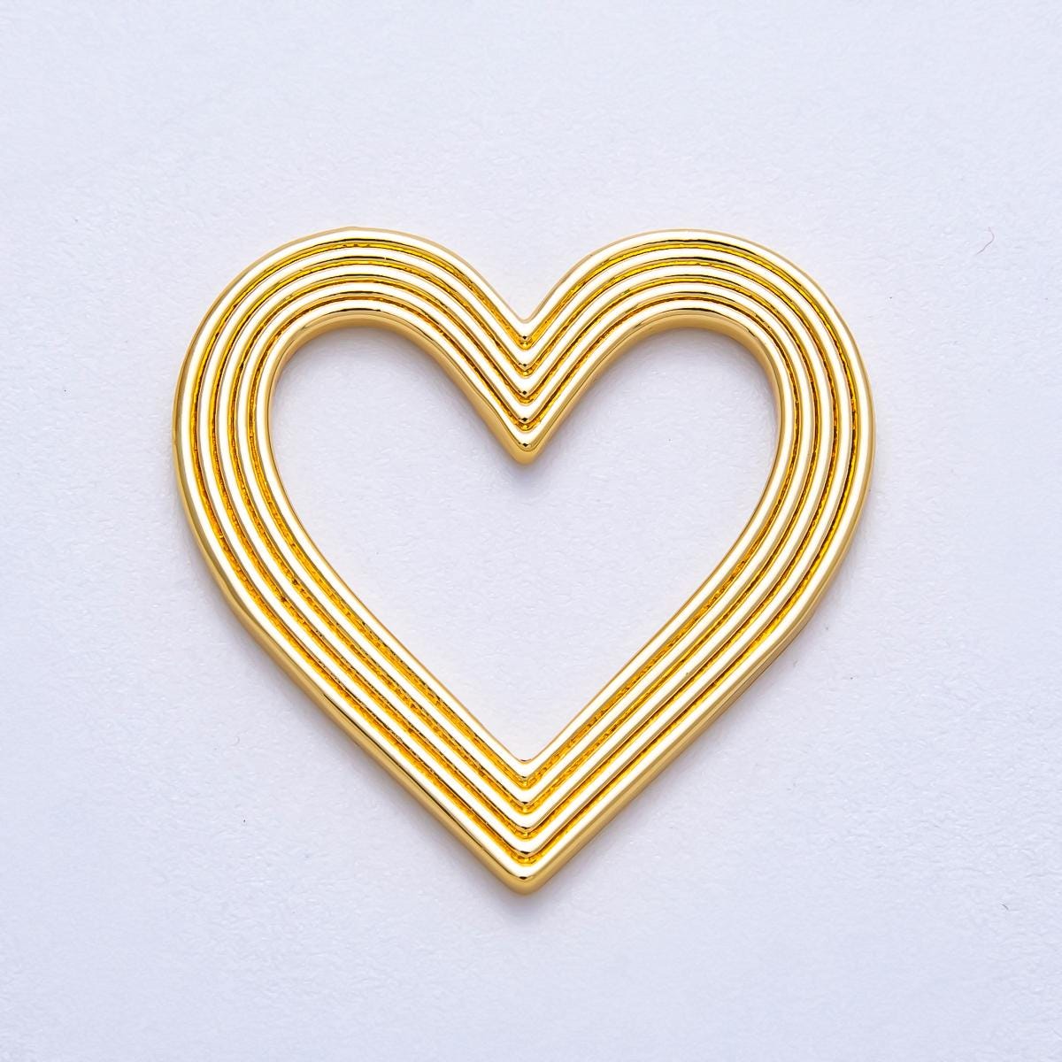 16K Gold Filled 26mm Ribbed Open Heart Charm Findings Multi-Layered Love & Friendship Frame DIY Jewelry Making Supplies | Findings-00152