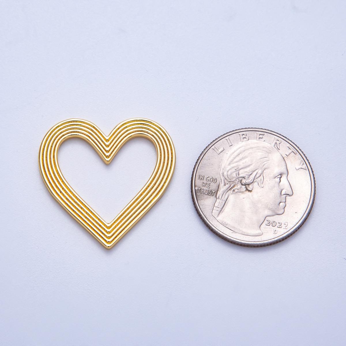 16K Gold Filled 26mm Ribbed Open Heart Charm Findings Multi-Layered Love & Friendship Frame DIY Jewelry Making Supplies | Findings-00152