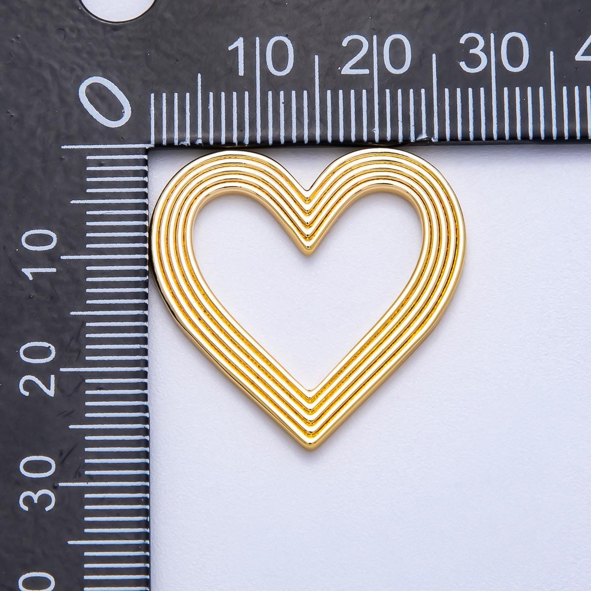 16K Gold Filled 26mm Ribbed Open Heart Charm Findings Multi-Layered Love & Friendship Frame DIY Jewelry Making Supplies | Findings-00152
