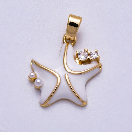 White Star fish 18k gold Filled pendant sea star Enamel charm Under the Sea Beach animal pendant, diy jewelry Starfish Charm CHARMS-597