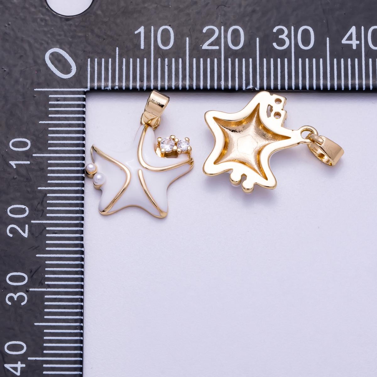White Star fish 18k gold Filled pendant sea star Enamel charm Under the Sea Beach animal pendant, diy jewelry Starfish Charm CHARMS-597