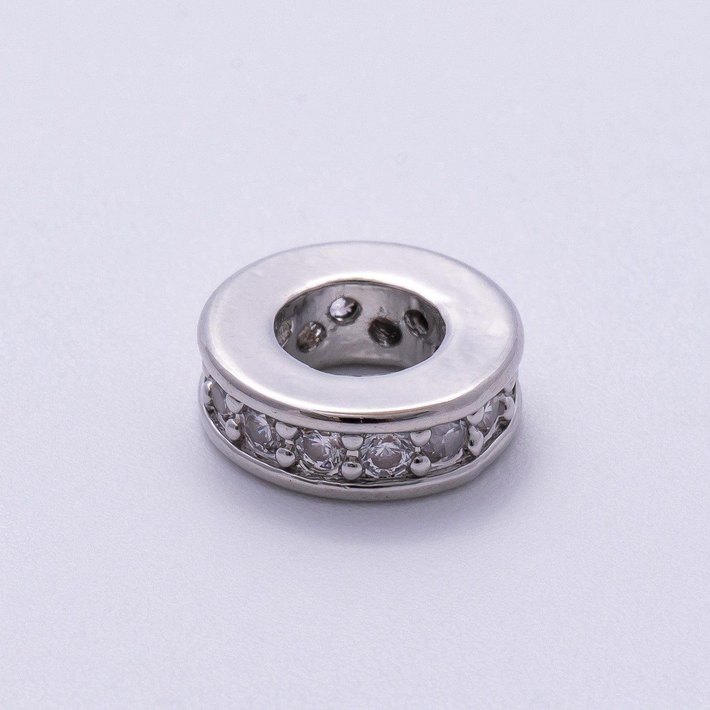 16K Gold Filled 10mm Micro Paved CZ Round Mini Spacer Rondelle in Gold & Silver Flat Circle Disc Bead for DIY Jewelry Making | Beads-00241