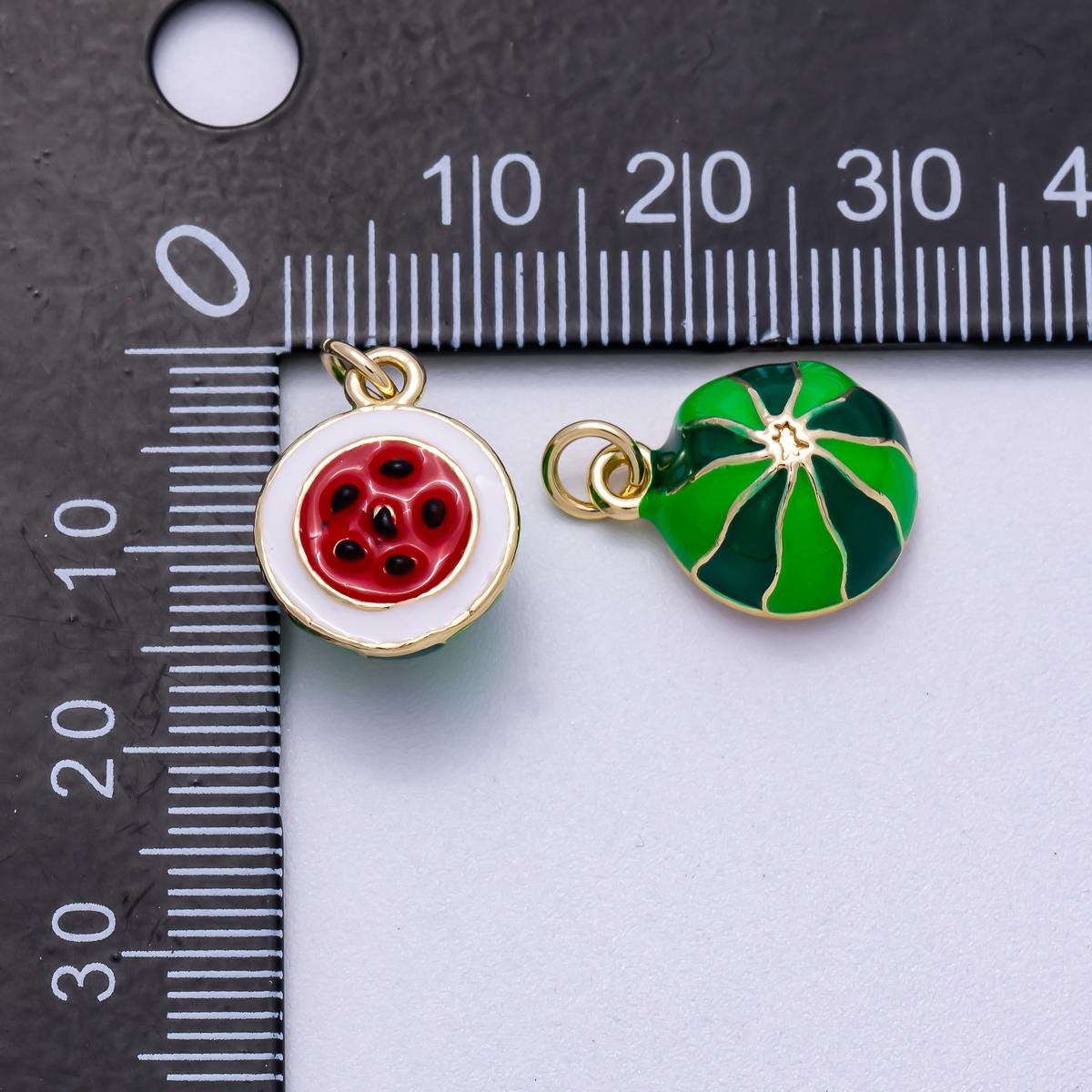 16K Gold Filled 16mm 3D Red Enamel Watermelon Multidimensional Fruit Charm Summer Jewelry Kawaii Food Accessory DIY Supply | Charms-00568