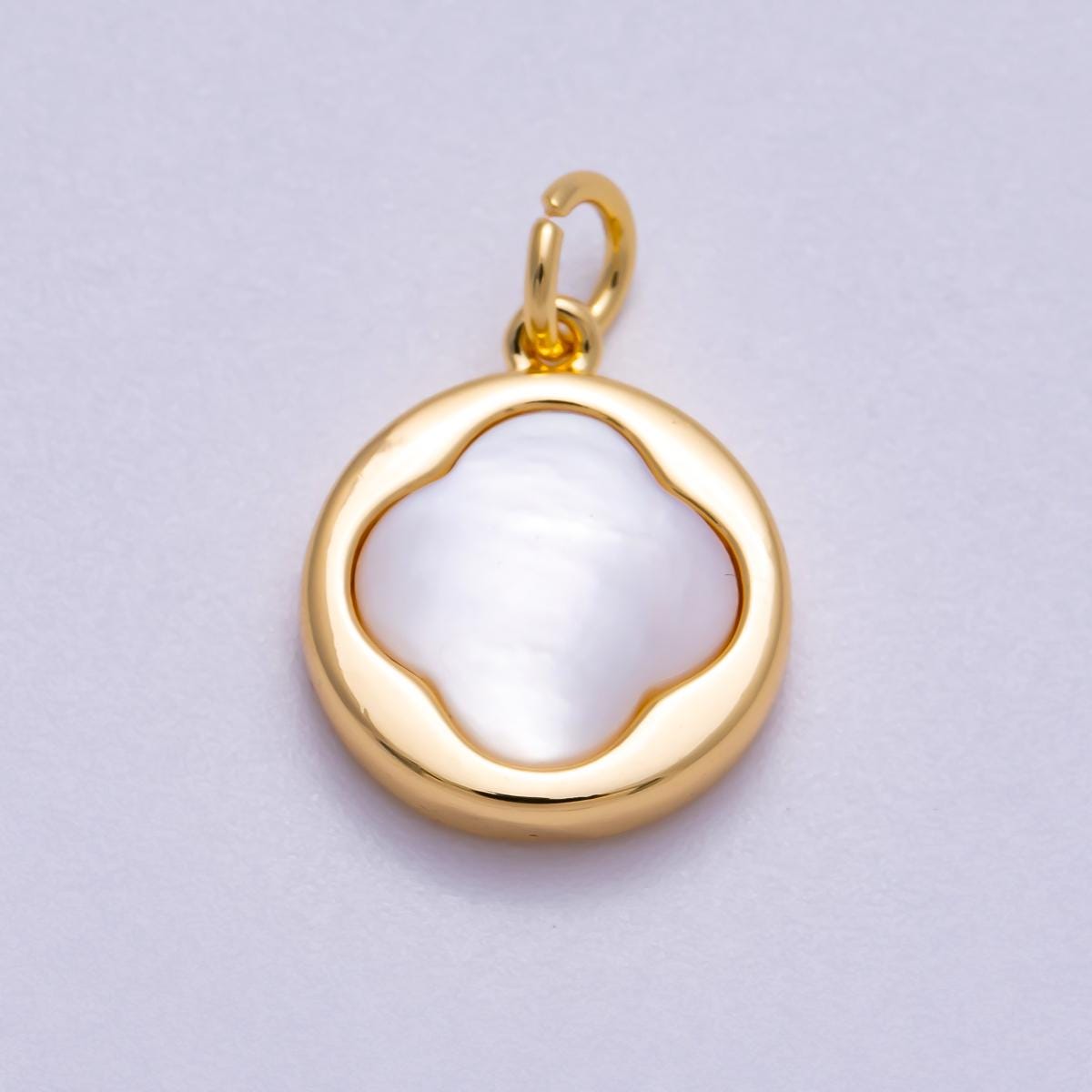 18k gold filled Spade Flower Pearl Minimalist Coin charm pendant | CHARMS-590