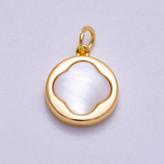 18k gold filled Spade Flower Pearl Minimalist Coin charm pendant | CHARMS-590
