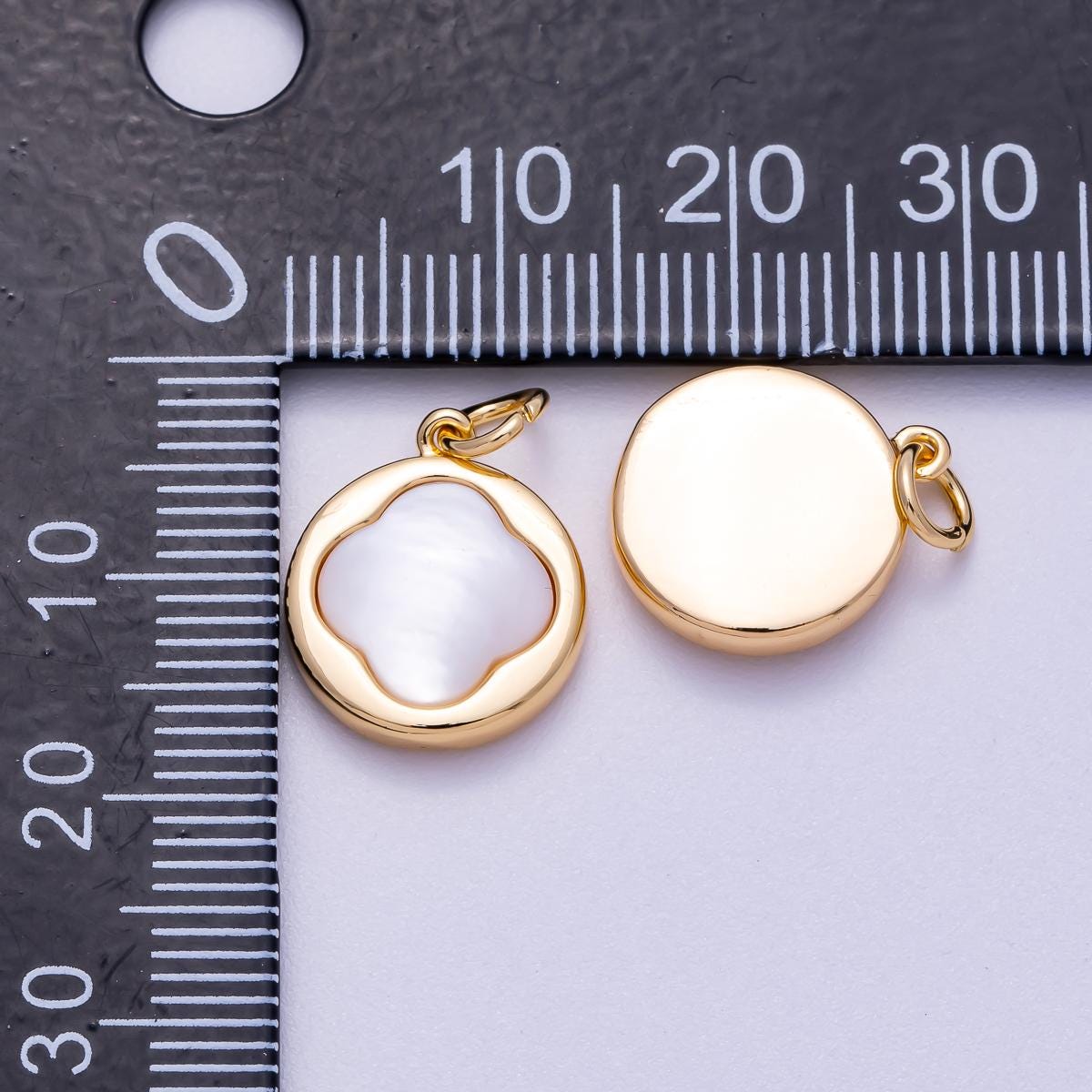 18k gold filled Spade Flower Pearl Minimalist Coin charm pendant | CHARMS-590