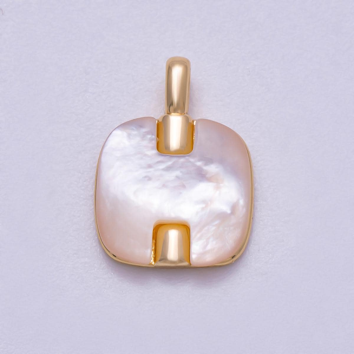 18K Gold Filled 14.7mm Shell Pearl Square Bezel Pendant Finding Minimalist Jewelry Supply for Necklace | Charms-00594