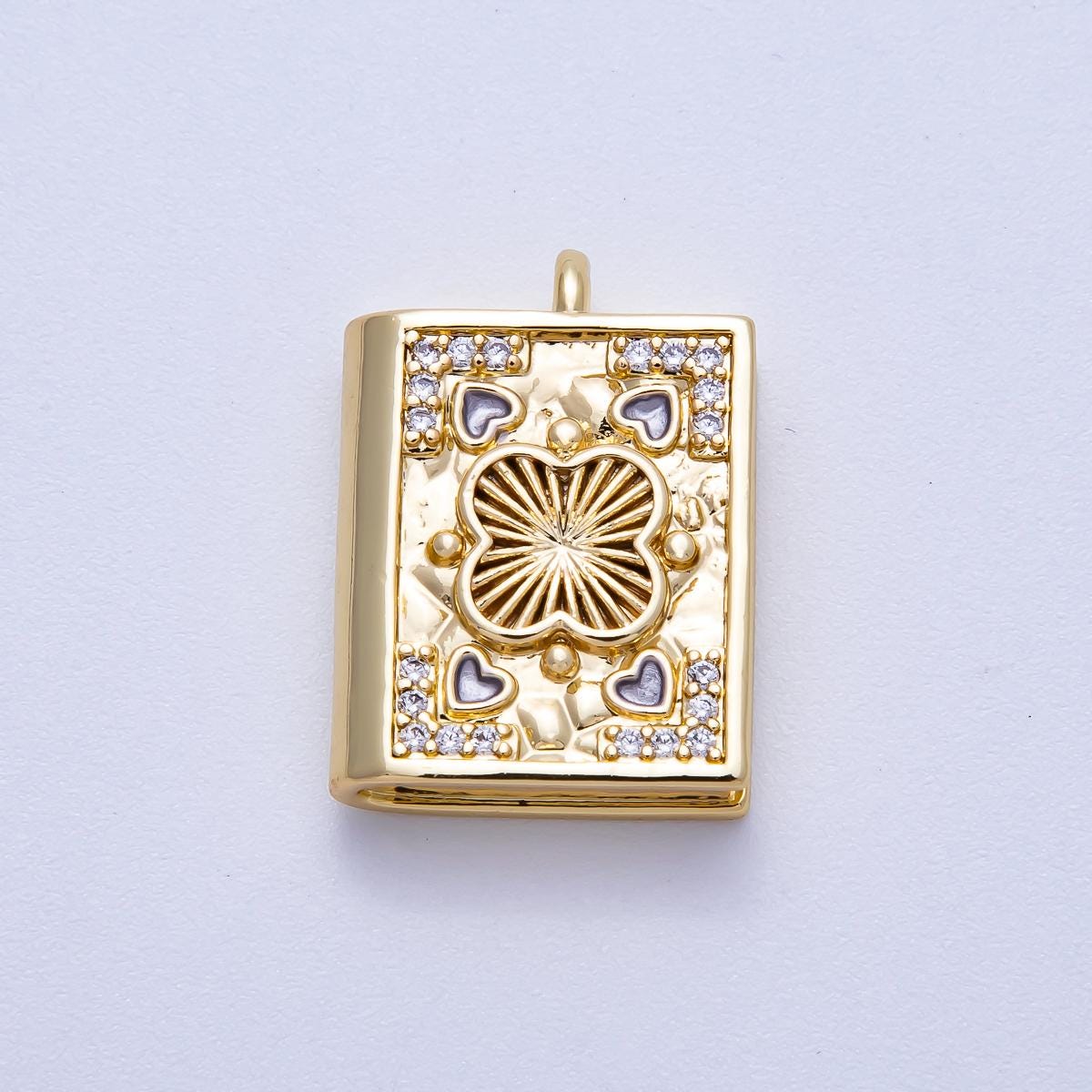 16K Gold Filled 23mm Heart CZ Magic Book Pendant Romantic Journal Charm DIY Jewelry Making Supply for custom Necklace | Charms-00572