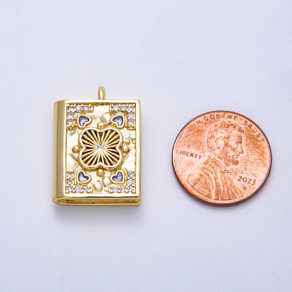 16K Gold Filled 23mm Heart CZ Magic Book Pendant Romantic Journal Charm DIY Jewelry Making Supply for custom Necklace | Charms-00572