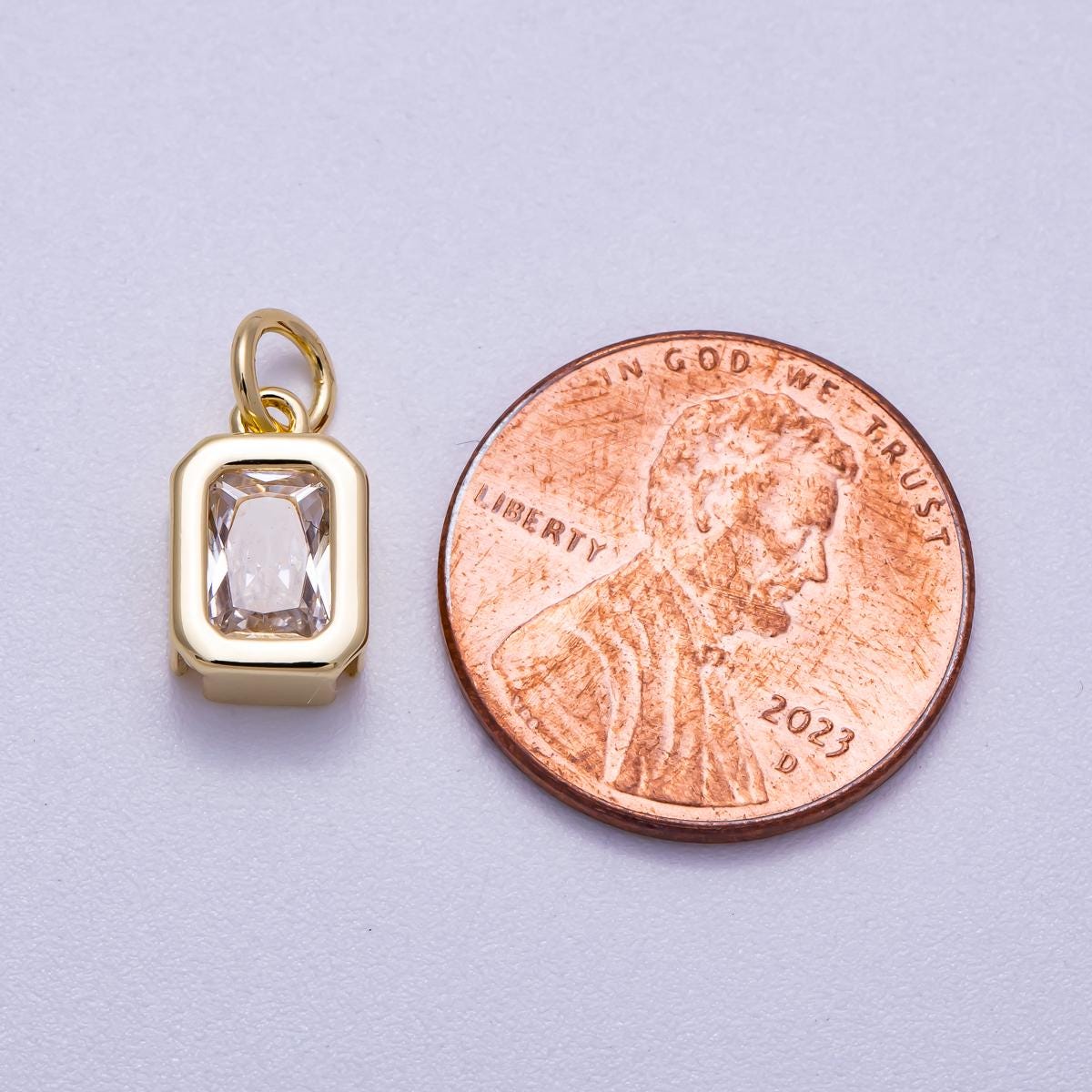 Mini gold filled Clear CZ Bezel Cut rectangle cubic zirconia charm for add on charm earring bracelet necklace earring component | Charms-628