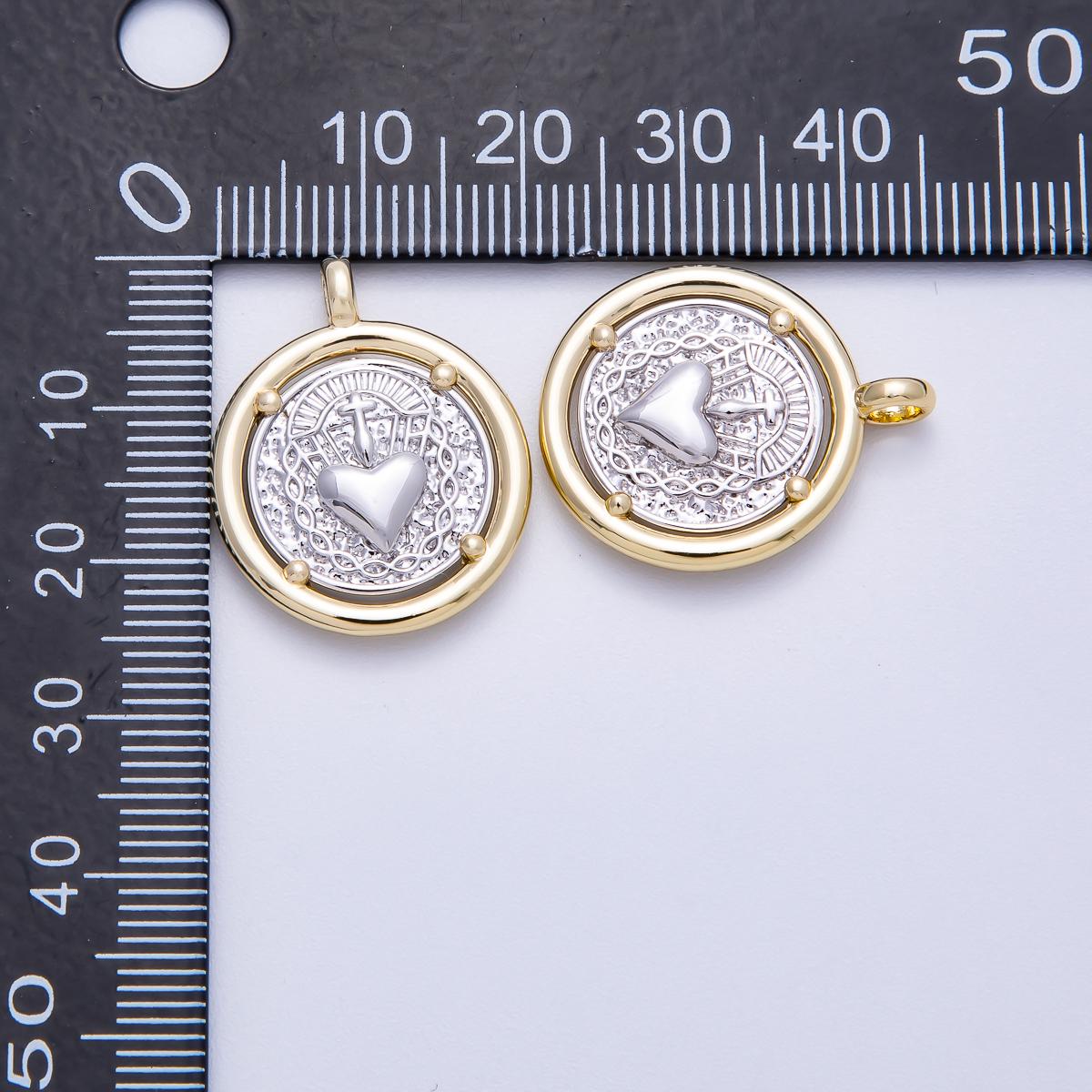 14K Gold Filled 25mm Textured Religious Sacred Heart Round Charm Two Tone Medallion for Jewelry Making Faith DIY Supply | Charms-00574