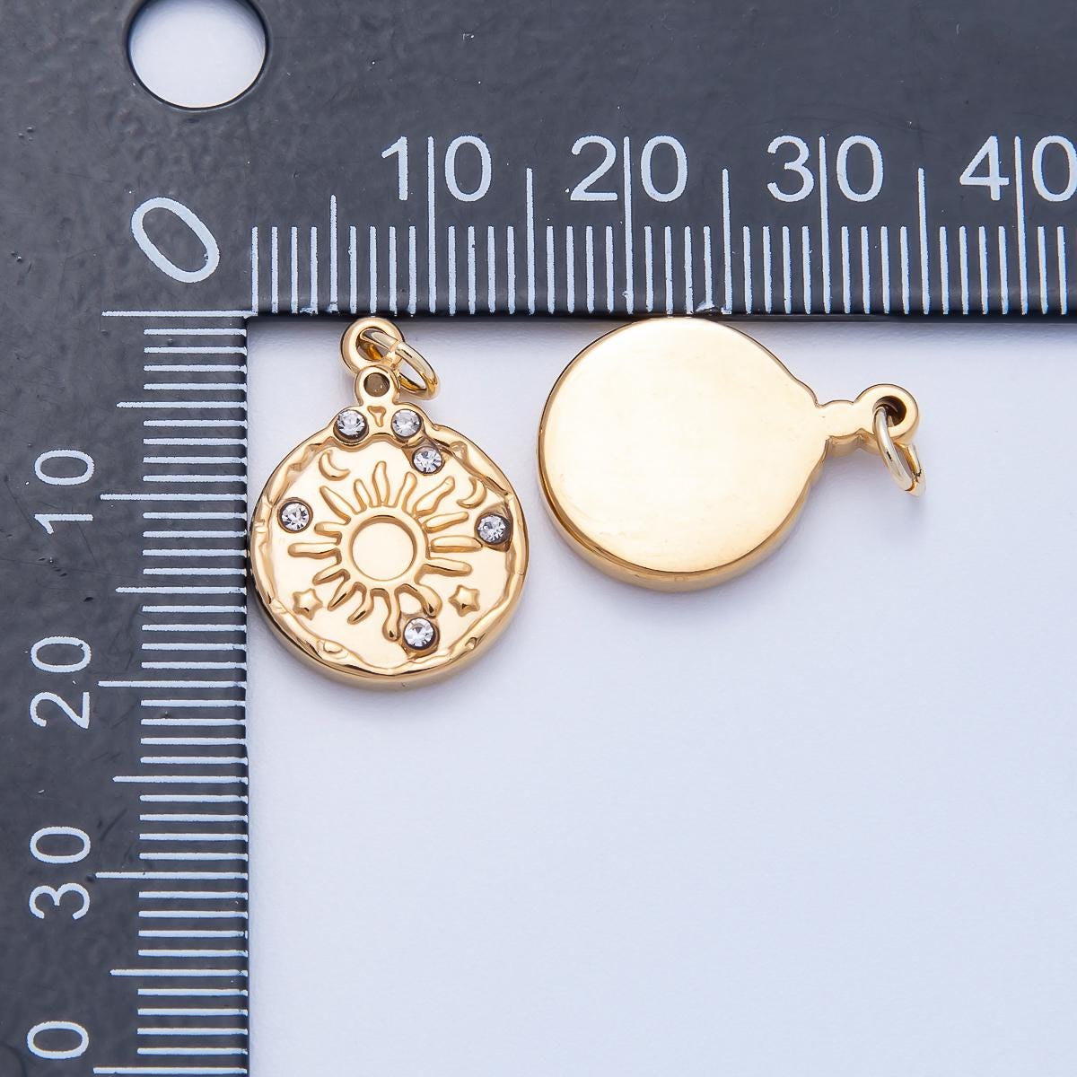 PVD Stainless Steel 19mm Clear CZ Celestial Sun Medallion Charm Sunburst Coin Pendant DIY Supply Jewelry Necklace Bracelet | Charms-00711