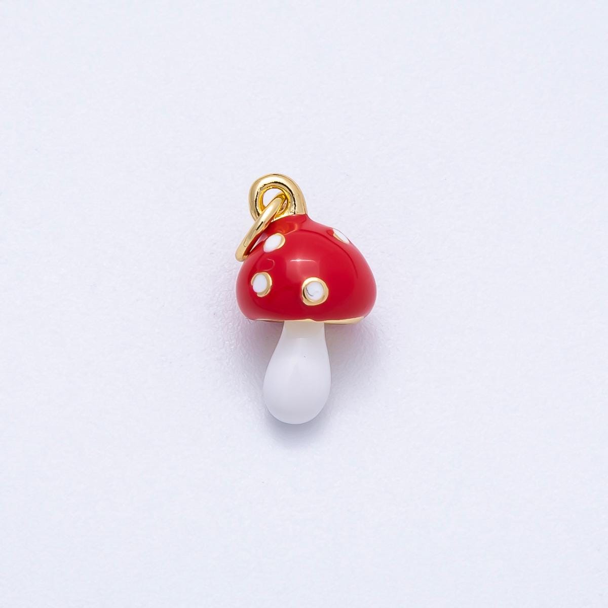 PVD Stainless Steel 14mm Red & White Mushroom Vegetable Charm Add On Whimsical Shroom Mini Pendant DIY Supply for Bracelet | Charms-00714