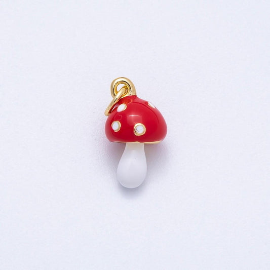 PVD Stainless Steel 14mm Red & White Mushroom Vegetable Charm Add On Whimsical Shroom Mini Pendant DIY Supply for Bracelet | Charms-00714