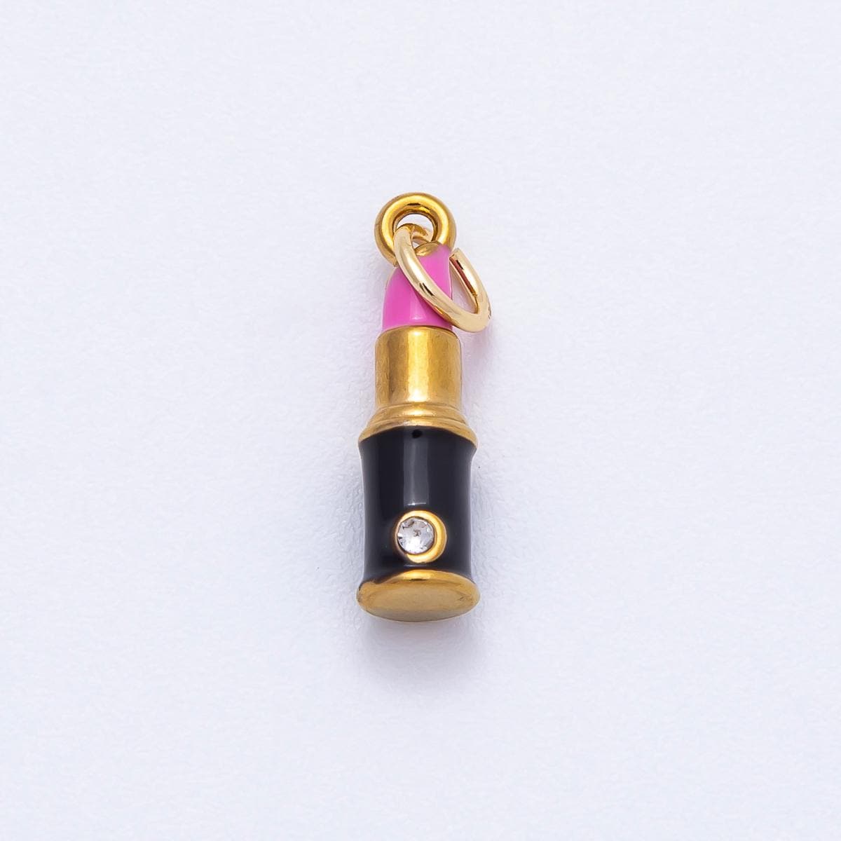 PVD Stainless Steel 17mm Pink Lipstick Enamel Charm Makeup Glam Cosmetics Pendant DIY Jewelry Supply for custom Necklace | Charms-00715
