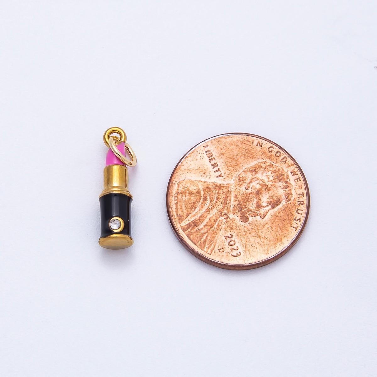 PVD Stainless Steel 17mm Pink Lipstick Enamel Charm Makeup Glam Cosmetics Pendant DIY Jewelry Supply for custom Necklace | Charms-00715