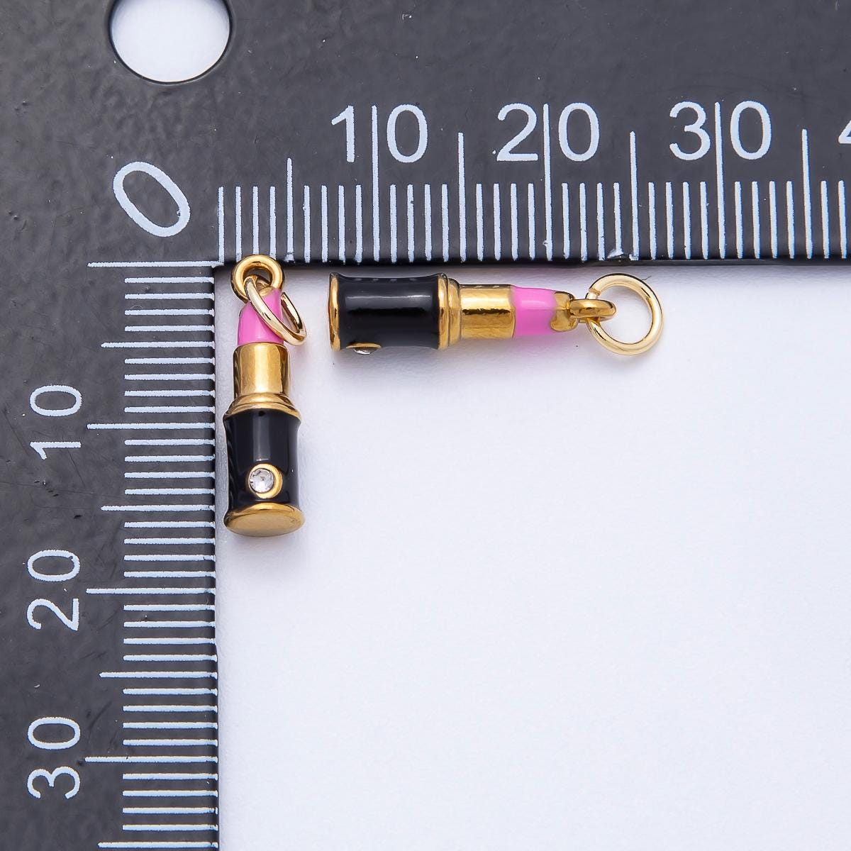PVD Stainless Steel 17mm Pink Lipstick Enamel Charm Makeup Glam Cosmetics Pendant DIY Jewelry Supply for custom Necklace | Charms-00715