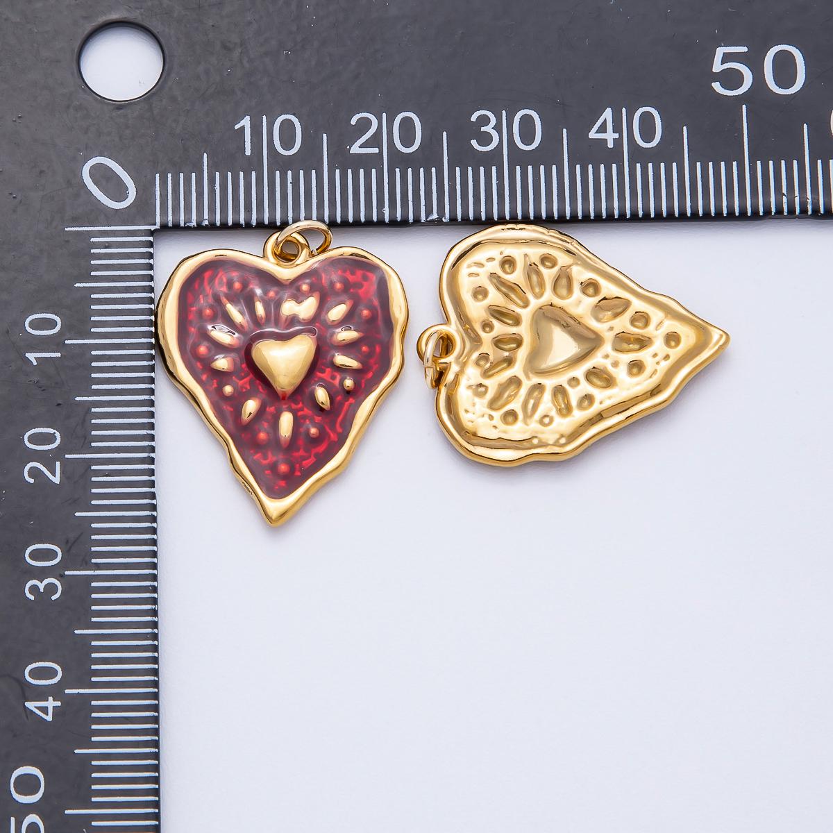 18k PVD Stainless Steel 26mm Red Enamel Heart Charm Sacred Heart Textured Organic Love Pendant DIY Jewelry Making Supply | CHARMS-00705
