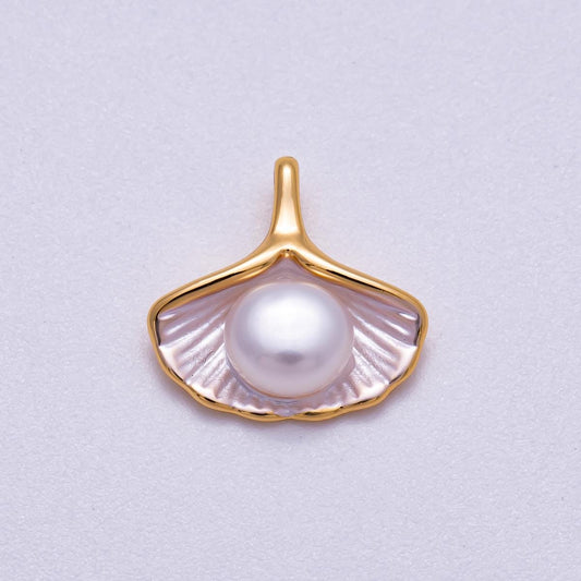 16k Gold Filled 14mm Ginkgo Leaf Pearl Pendant Wedding Bridal Jewelry Gift for Her DIY Jewelry Supply for custom Necklace | CHARMS-00716