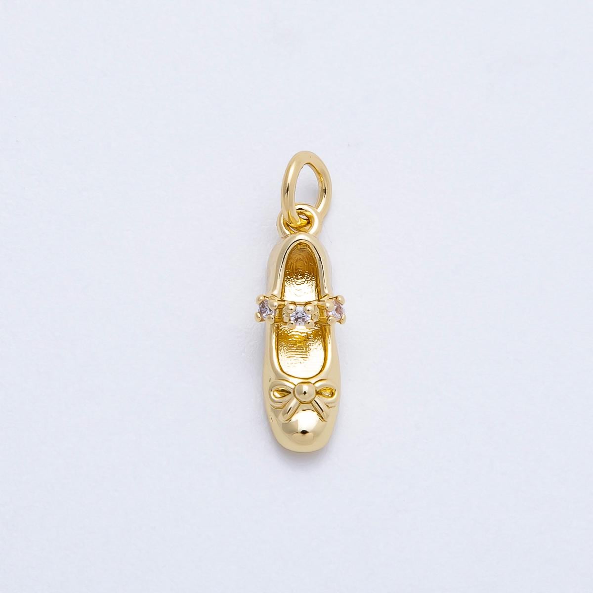 16k Gold Filled 17mm Crystal Ballet Flat Pendant Shoe Pendant for Charm Bracelet DIY Jewelry Supply custom Add On Necklace | CHARMS-00748
