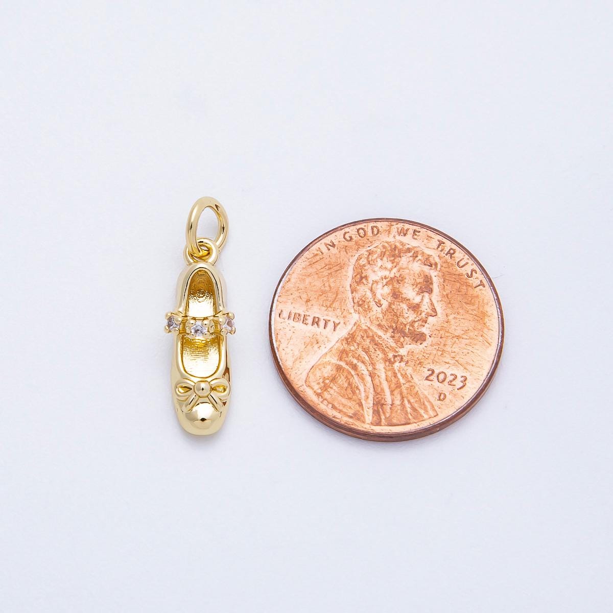 16k Gold Filled 17mm Crystal Ballet Flat Pendant Shoe Pendant for Charm Bracelet DIY Jewelry Supply custom Add On Necklace | CHARMS-00748