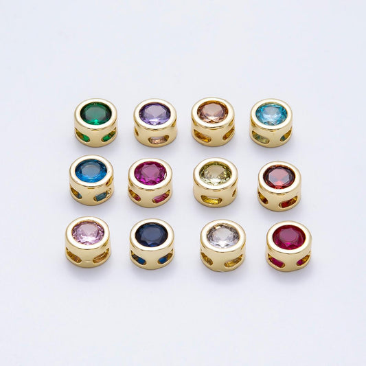 16k Gold Filled 8mm Birthstone Spacer Beads Crystal Rondelle Slider Charms Gemstone custom Jewelry Making Necklace Bracelet | BEADS-00278