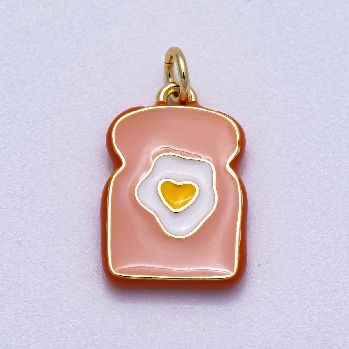 16K Gold Filled 17mm Egg Toast Breakfast Enamel Charm Brunch Lover Gift DIY Jewelry Making Supply for custom charm bracelet | Charms-00578