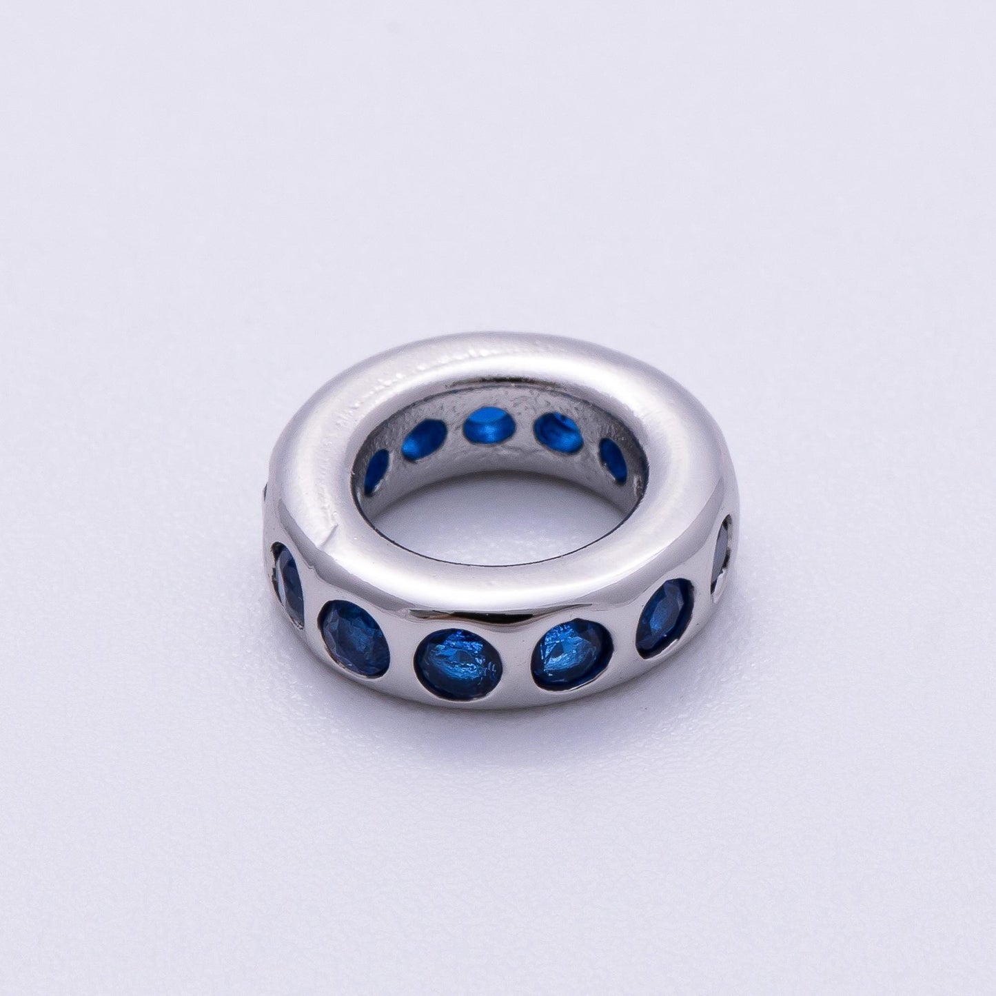 Birthstone Bead Spacer Charm 10mm Silver Gemstone Rondelle Charms with Big Hole for Bracelet, Necklace Component Beads-260