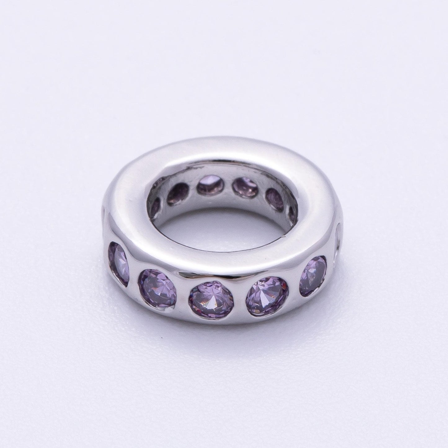 Birthstone Bead Spacer Charm 10mm Silver Gemstone Rondelle Charms with Big Hole for Bracelet, Necklace Component Beads-260