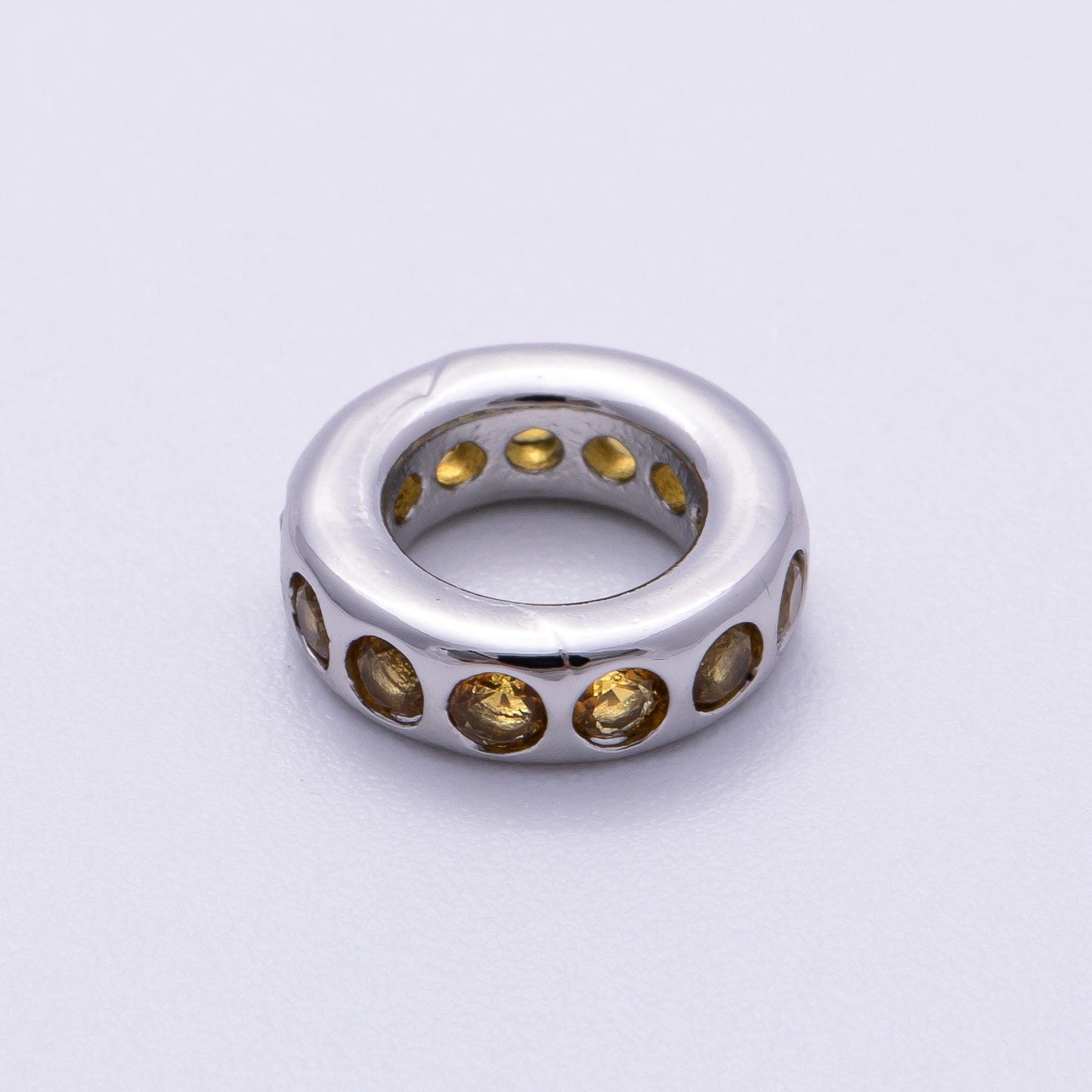 Birthstone Bead Spacer Charm 10mm Silver Gemstone Rondelle Charms with Big Hole for Bracelet, Necklace Component Beads-260