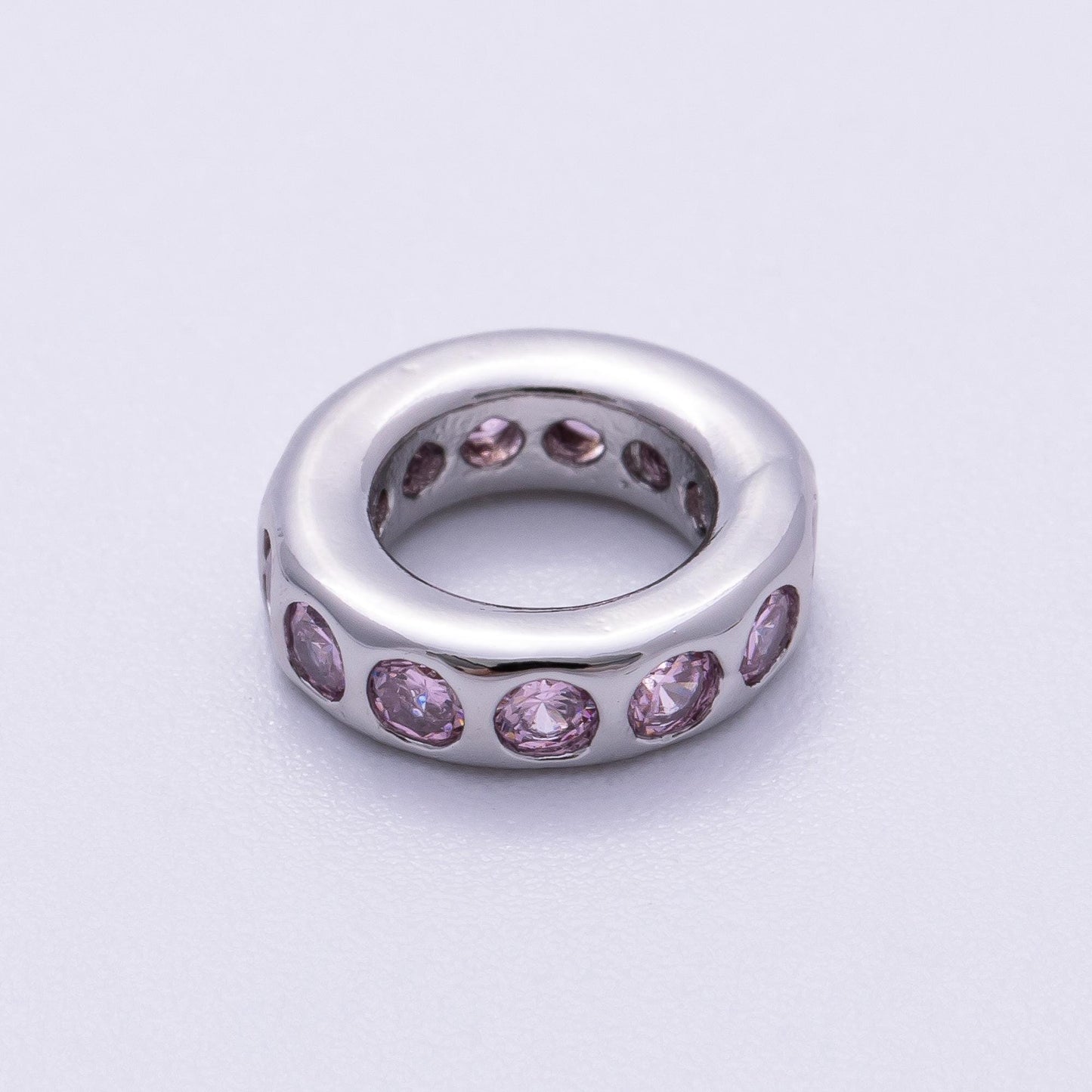 Birthstone Bead Spacer Charm 10mm Silver Gemstone Rondelle Charms with Big Hole for Bracelet, Necklace Component Beads-260