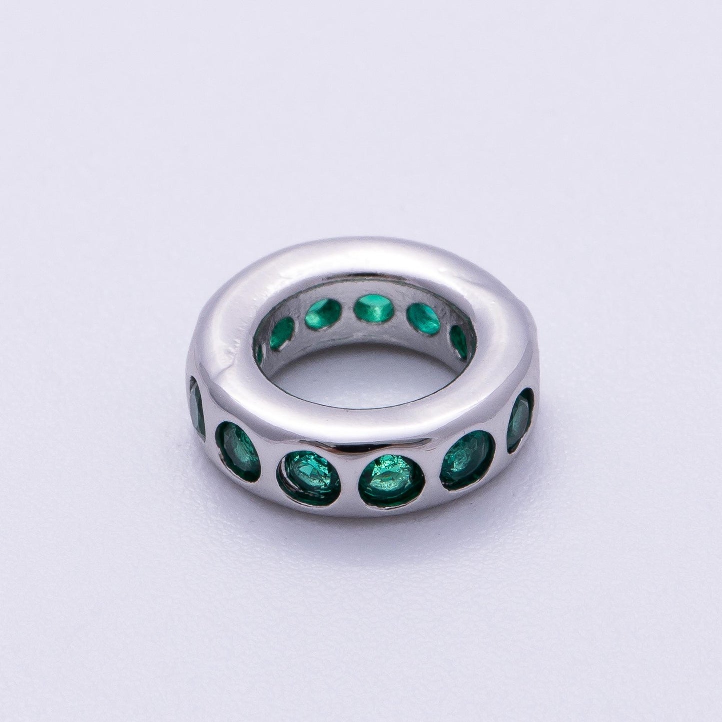 Birthstone Bead Spacer Charm 10mm Silver Gemstone Rondelle Charms with Big Hole for Bracelet, Necklace Component Beads-260