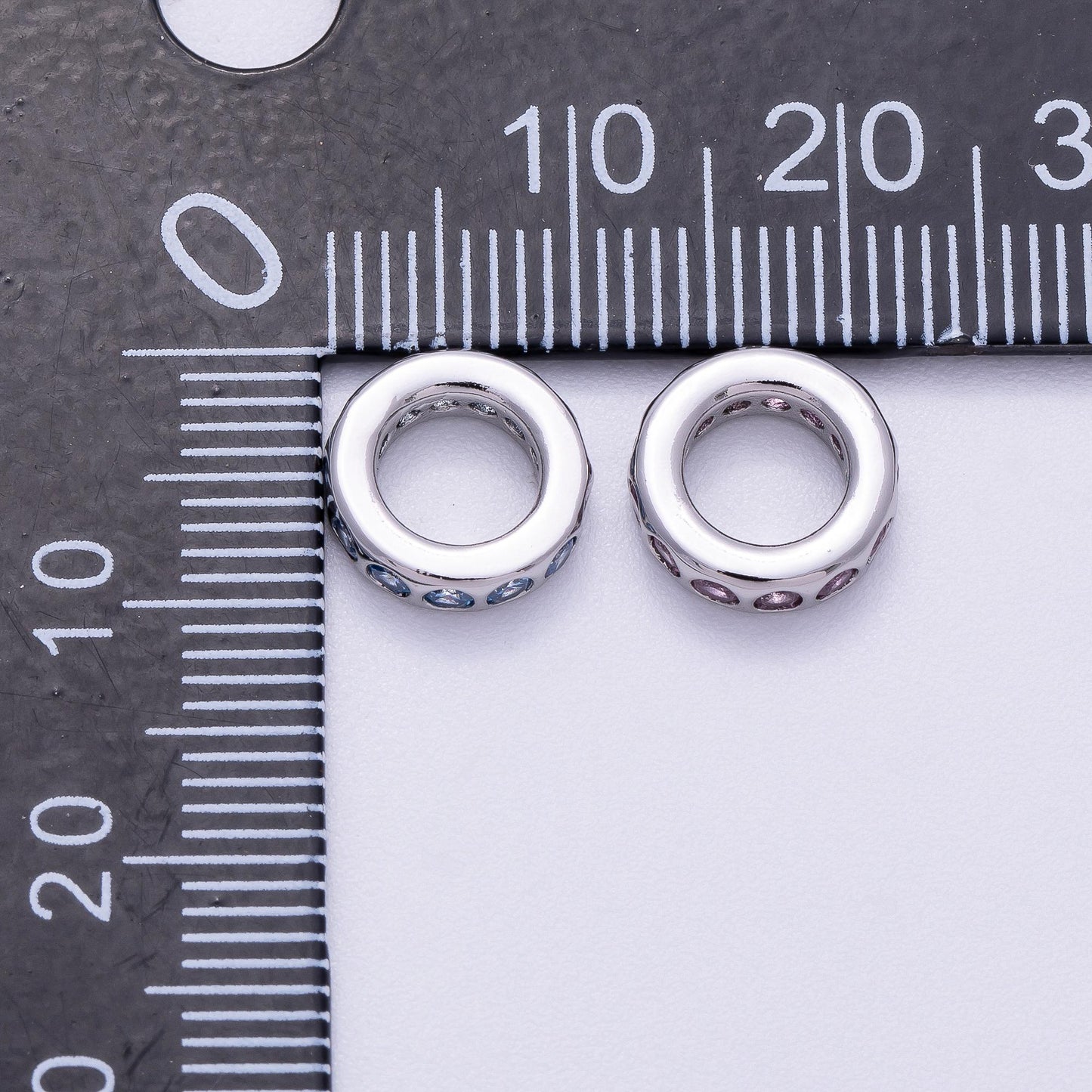 Birthstone Bead Spacer Charm 10mm Silver Gemstone Rondelle Charms with Big Hole for Bracelet, Necklace Component Beads-260
