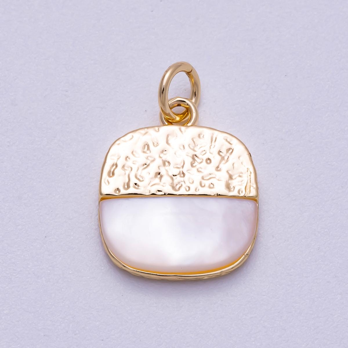 16K Gold Filled 15mm Shell Pearl Textured Square Charm Dainty Geometric Iridescent Jewelry Gift for Her DIY Supply Necklace | Charms-00591