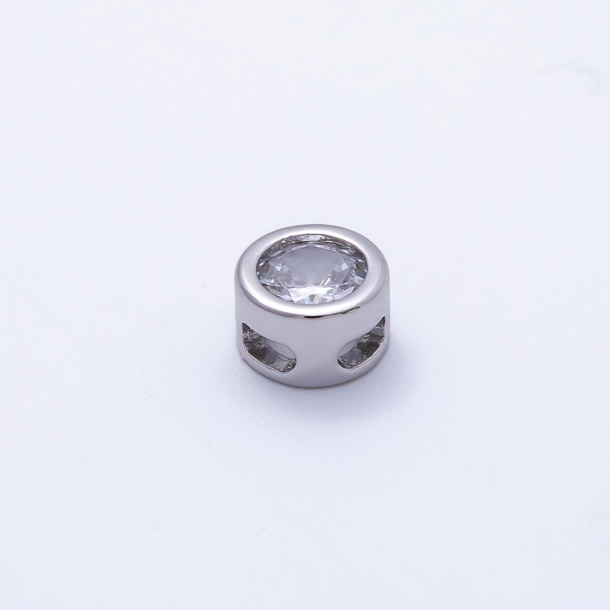 Rhodium Plated 8mm Bezel-Set Birthstone Rondelle Spacer Beads Crystal Rondelle Slider Charms Gemstone Custom Jewelry Making | Beads-00290