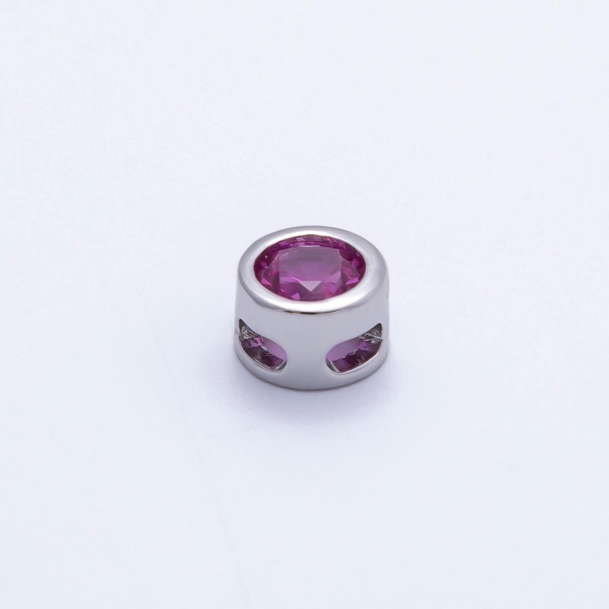 Rhodium Plated 8mm Bezel-Set Birthstone Rondelle Spacer Beads Crystal Rondelle Slider Charms Gemstone Custom Jewelry Making | Beads-00290