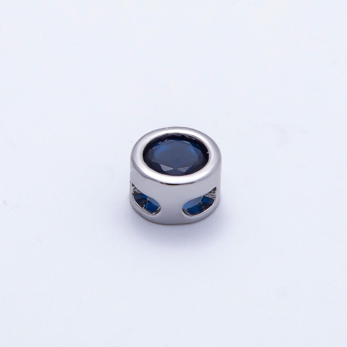 Rhodium Plated 8mm Bezel-Set Birthstone Rondelle Spacer Beads Crystal Rondelle Slider Charms Gemstone Custom Jewelry Making | Beads-00290