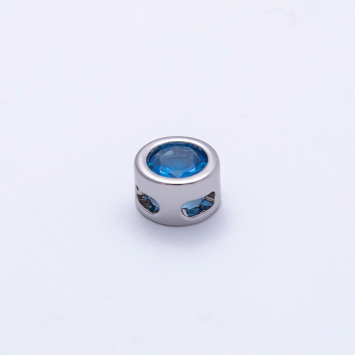 Rhodium Plated 8mm Bezel-Set Birthstone Rondelle Spacer Beads Crystal Rondelle Slider Charms Gemstone Custom Jewelry Making | Beads-00290
