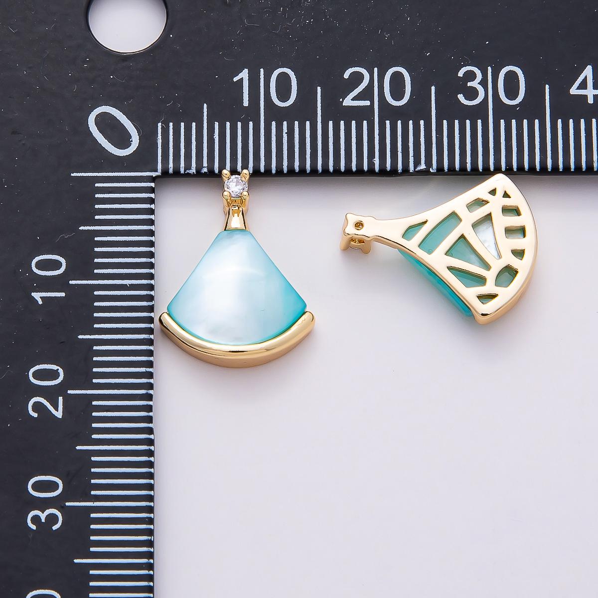 18K Gold Filled 17mm Clear CZ Mother of Pearl Triangle Fan Pendant Bridal Jewelry Charm for Necklace Making Elegant Accessory | Charms-00753