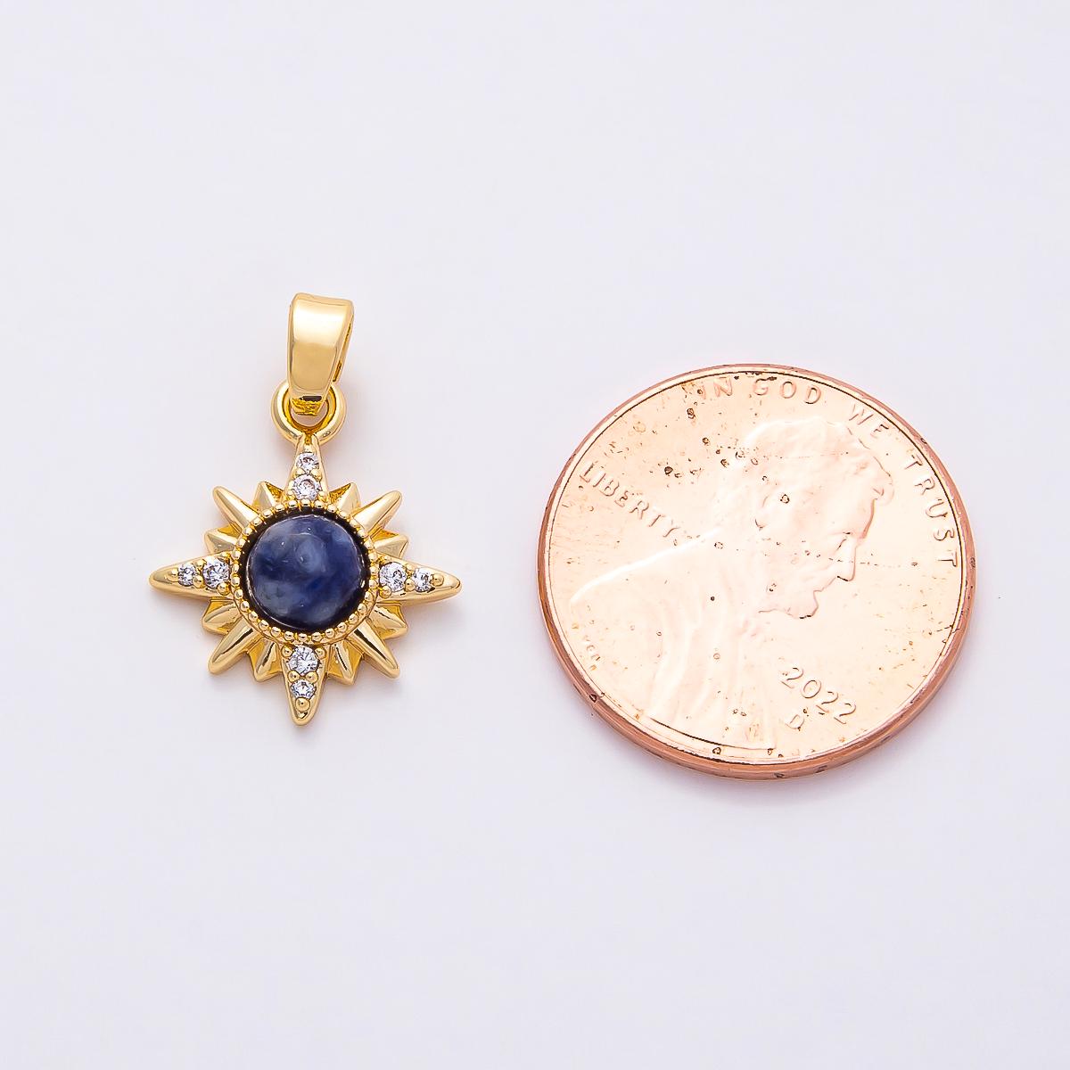 18K Gold Filled 16mm Blue Lapiz Lazuli Natural Gemstone Celestial Starlight Pendant North Star Space Jewelry DIY Necklace | Charms-00756
