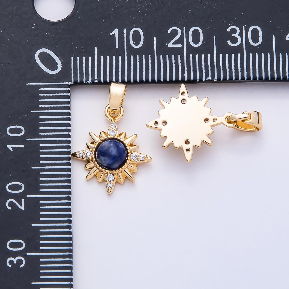 18K Gold Filled 16mm Blue Lapiz Lazuli Natural Gemstone Celestial Starlight Pendant North Star Space Jewelry DIY Necklace | Charms-00756