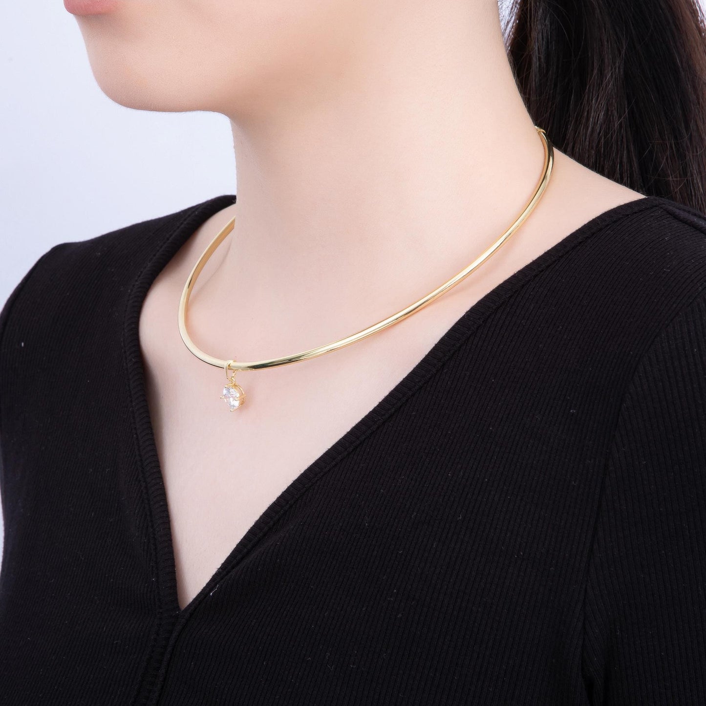 New Gold Collar necklace with Cz Charm for minimalist jewelry cuff necklace WA-4363