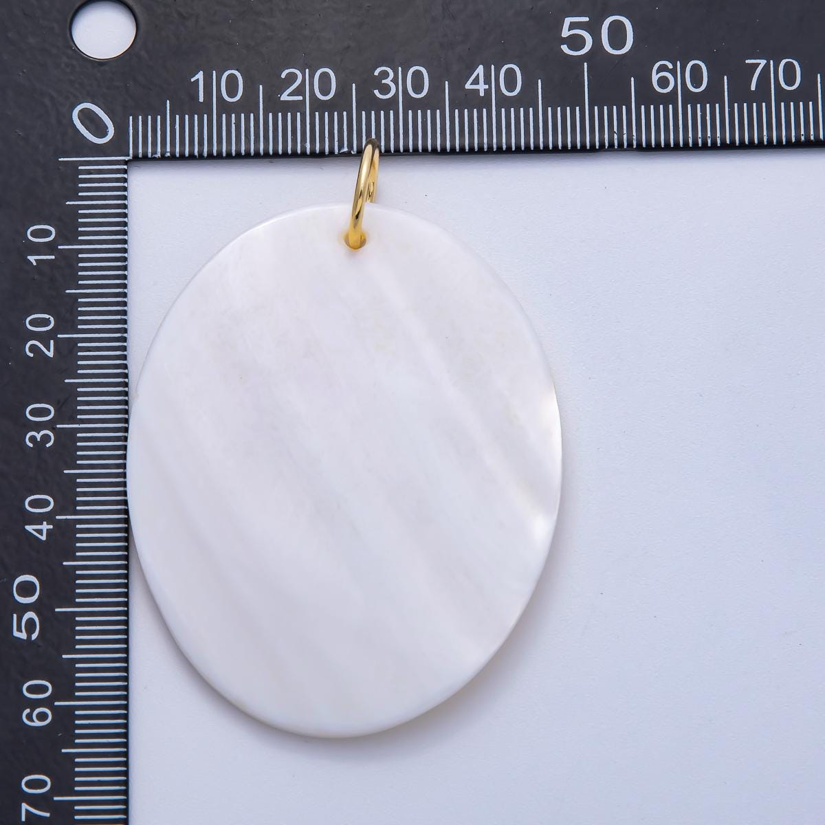 18K Gold Filled 58mm White Mother of Pearl Natural Gemstone Oval Pendant Large Disc Charm Beach Wedding Jewelry Gift for Her | Charms-00613