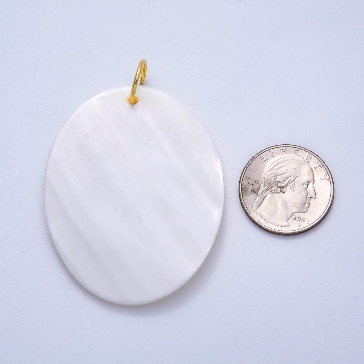 18K Gold Filled 58mm White Mother of Pearl Natural Gemstone Oval Pendant Large Disc Charm Beach Wedding Jewelry Gift for Her | Charms-00613