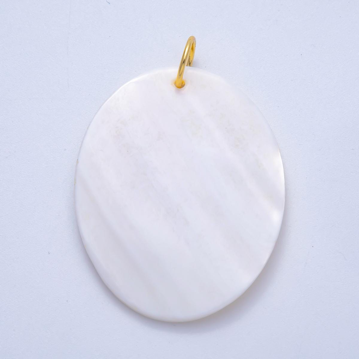 18K Gold Filled 58mm White Mother of Pearl Natural Gemstone Oval Pendant Large Disc Charm Beach Wedding Jewelry Gift for Her | Charms-00613