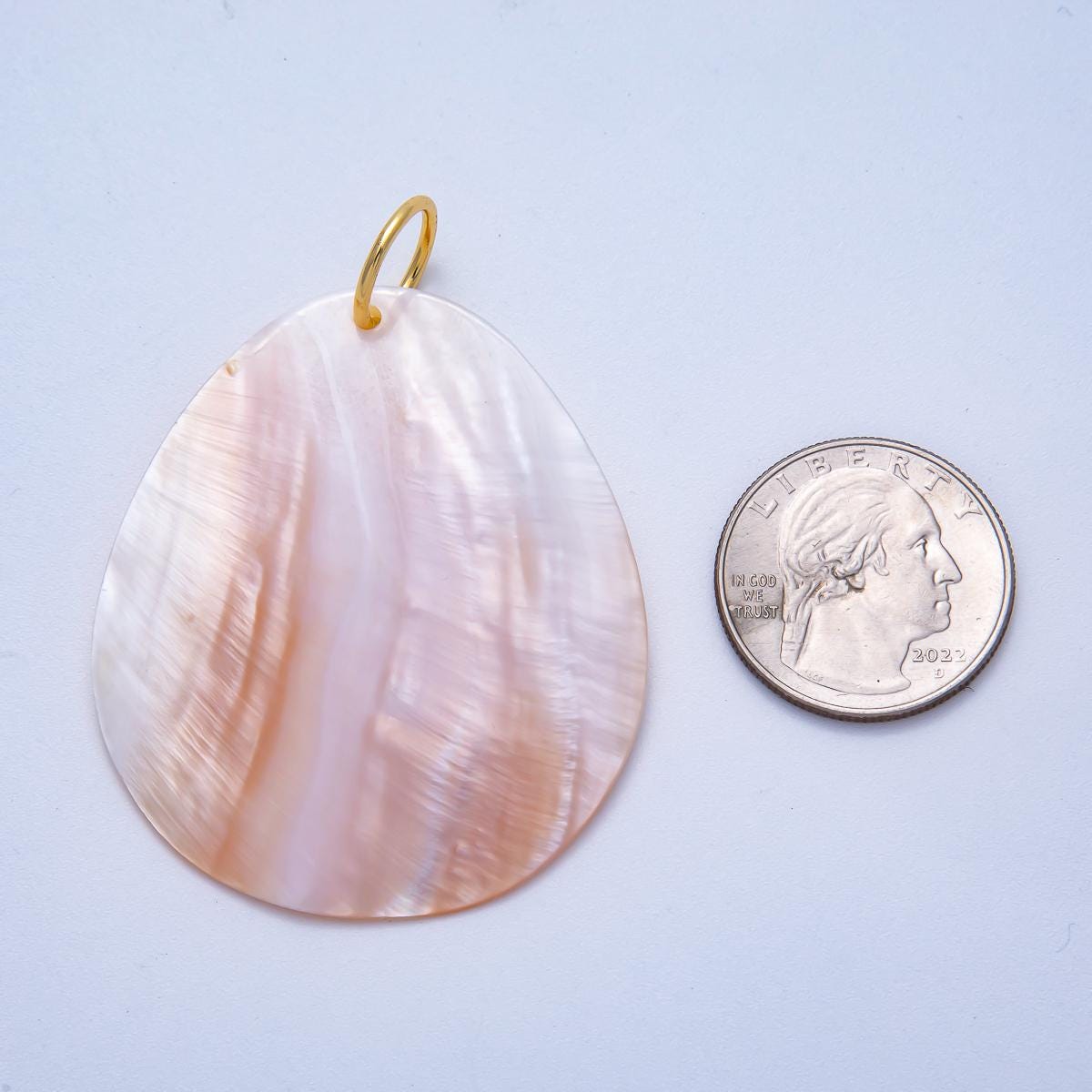 18K Gold Filled 53mm Pink Mother of Pearl Natural Gemstone Pendant Iridescent Peach Shell Charm Minimalist Boho Necklace | Charms-00614