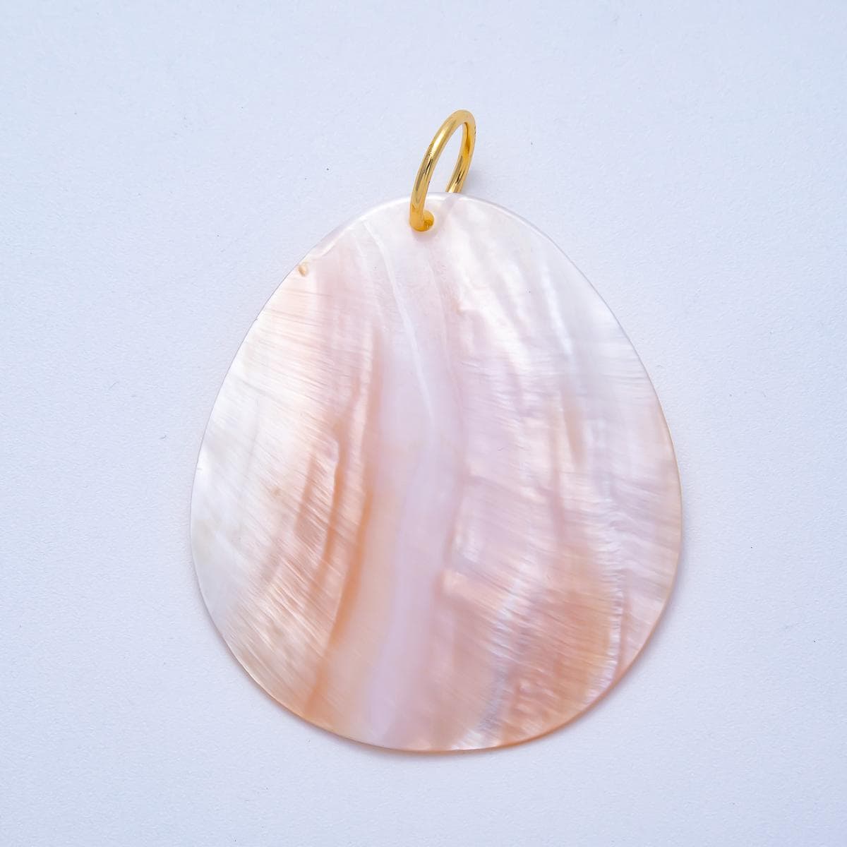 18K Gold Filled 53mm Pink Mother of Pearl Natural Gemstone Pendant Iridescent Peach Shell Charm Minimalist Boho Necklace | Charms-00614