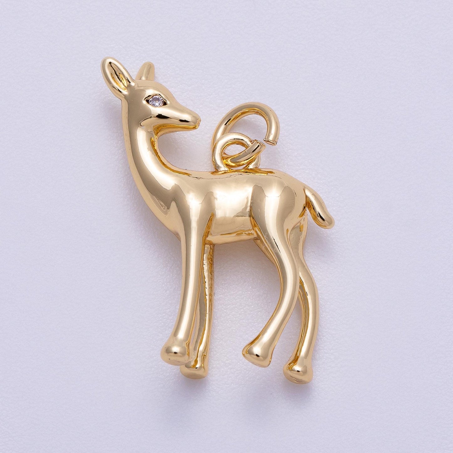 16K Gold Filled 22mm Fawn Deer Forest Animal Minimalist 3D Multidimensional Charm in Gold & Silver Bambi Inspired Jewelry | Charms-00606