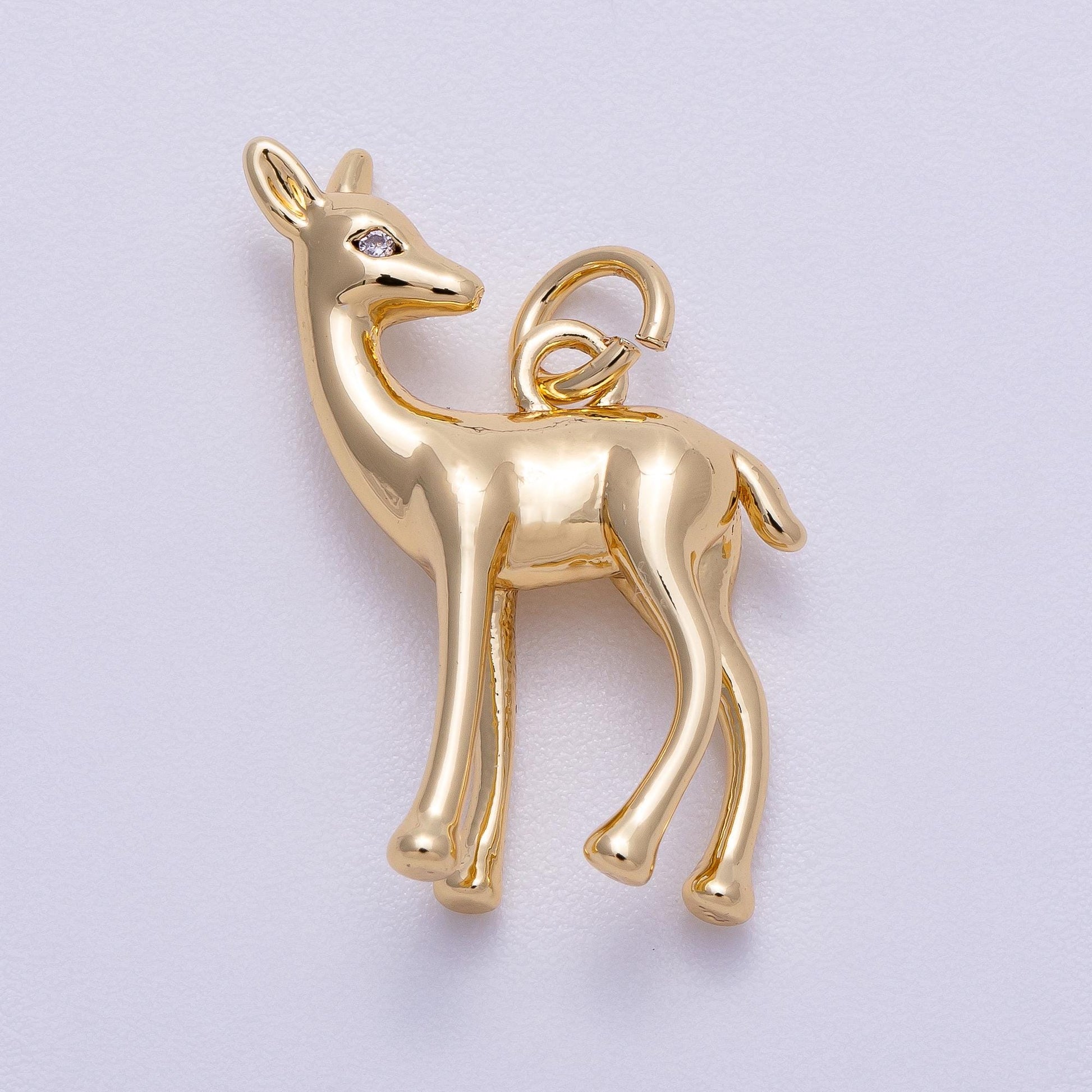 16K Gold Filled 22mm Fawn Deer Forest Animal Minimalist 3D Multidimensional Charm in Gold & Silver Bambi Inspired Jewelry | Charms-00606
